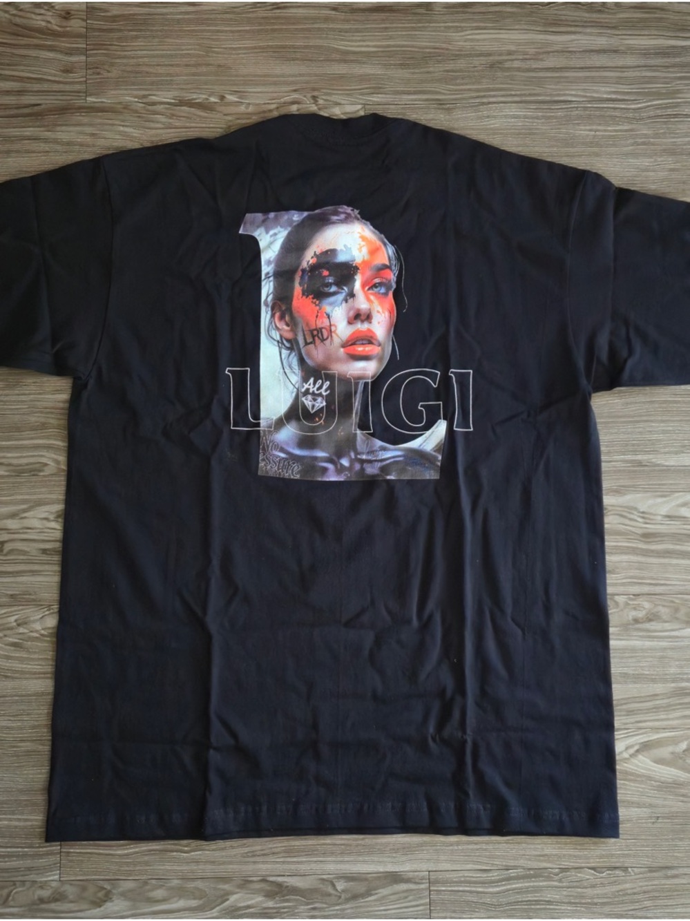 Black Graphic Tee with Painted Portrait